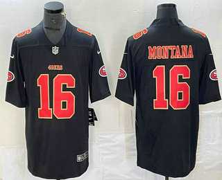 Men%27s San Francisco 49ers #16 Joe Montana Black Red Fashion Vapor Limited Stitched Jersey